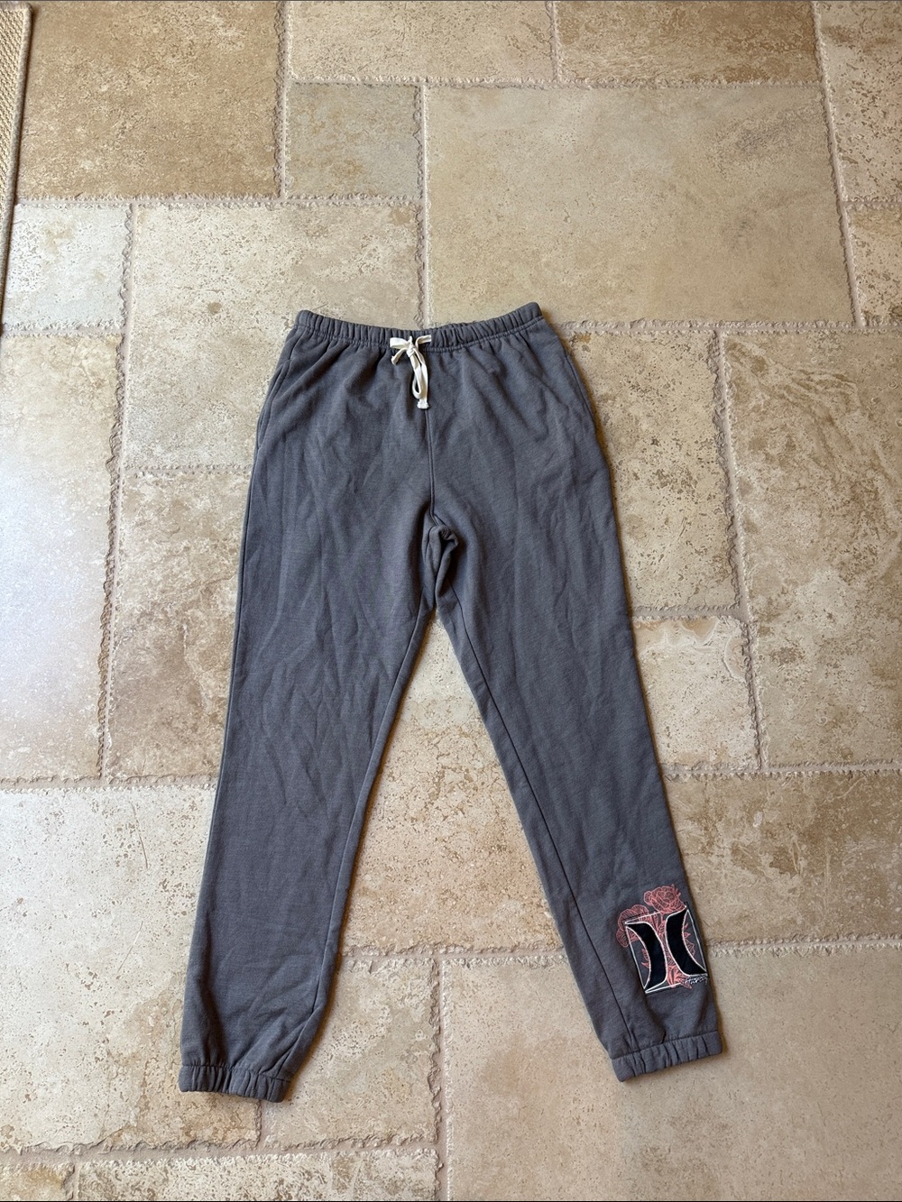 Men’s Gray Jogger Sweatpants with Flower Accent